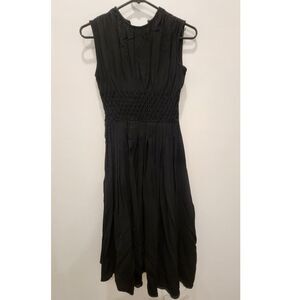 Vintage Jonathan Logan Black Smocked Drop-Waist Midi Dress - Size Small